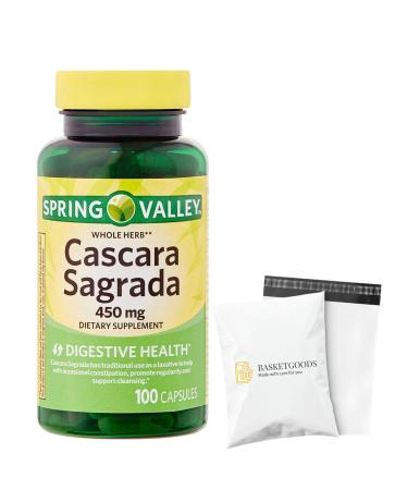 Cascara Sagrada 450mg. Spring Valley Cascara Sagrada 450mg 100 Count Whole Herb Cascara Sagrada Digestive Health Dietary Supplement - Set by Basket Goods