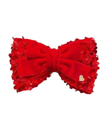 Women Hair Barrette Double-layeded Bow Faux Pearl Bell Star Decor Red Festive New Year Christmas Style Anti-slip Hair Decoration G