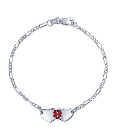Blank Dainty Connected Oval or Double Heart Shape Medical Identification Engravable Medical ID Bracelet For Teens His or Hers Son & Daughter .925 Sterling Silver Small Wrist 6-7 Inch 7.0 Inches Double Hearts