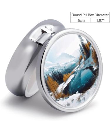 Round Pill Box with Winter Mountains Snow Scene | 3 Compartment Portable Pill Organizer | Decorative Metal Pocket Pill Case - Style 31 - Buy Online on GoSupps.com