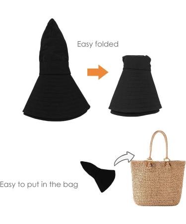 Womens Wide Brim Foldable Sun-Hat with Ponytail-Hole - Black | UV Protection Fishing Hat for Outdoor Activities - Buy Online on GoSupps.com