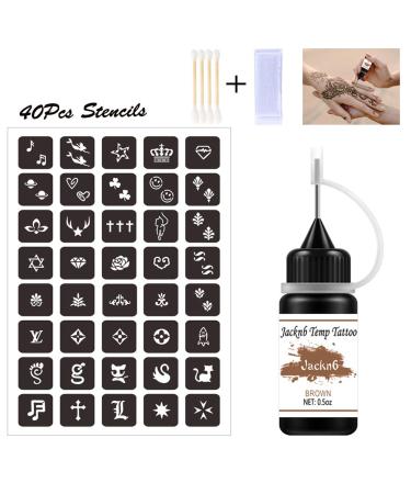 Jacknb Temporary Tattoo Kit - Freehand Ink, Semi Permanent Jagua Gel, 40 Pcs Stencils, DIY Fake Tattoos for Women, Kids, Men - Full Kit with 4 Bottles (Black/Red) - Buy Online on GoSupps.com