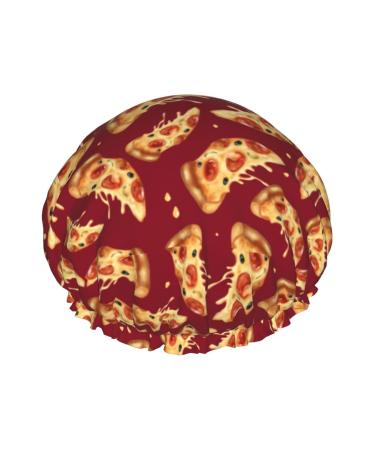 Pizza Food Pattern Shower Cap Women Reusable Long Hair Caps With Elastic Band Double Layer Bathing Shower Hat For Adults Kids