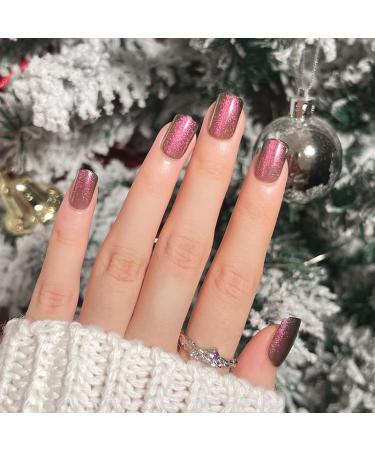 Short False Nails 24PC Fake Nails Short Holographic Red Color Press On Nails Short With Glue Stickers French Stick On Nails For Women Elegant Touch Nails For Party Daily (JP1979)