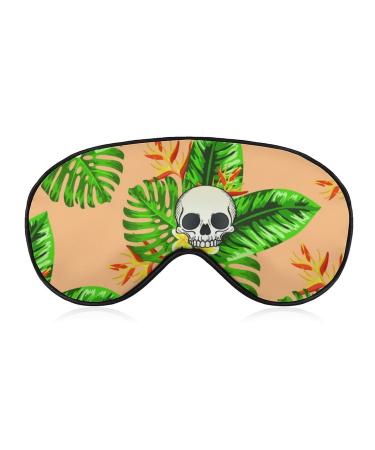 Skull Leaf Pattern Sleep Mask Eye Cover for Sleeping Blindfold with Adjustable Strap Blocks Light Night Travel Nap for Men Women