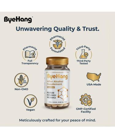 ByeHang After Alcohol Vitamin with DHM, Cysteine, Milk Thistle, B Vitamins, Prickly Pear and Ginger - Pharmacist Formulated (13 Doses) - Buy Online on GoSupps.com