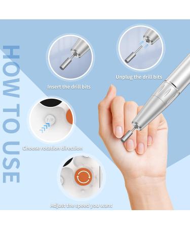 Portable Electric Nail Drill Machine | 30000 RPM Rechargeable Efile Set with 6 Nail Bits | Acrylic Nail Kit with Mat | Professional Nail Polishing and Removal Tool (White) - Buy Online on GoSupps.com