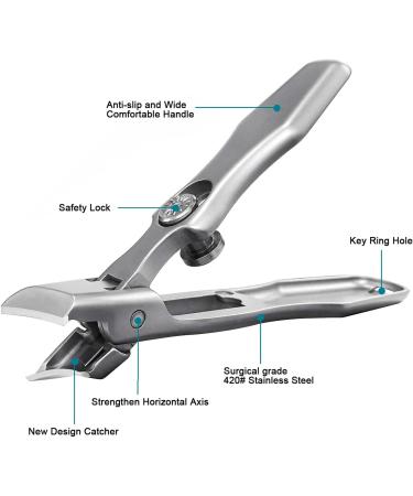 VOGARB Extra Wide Jaw Nail Clippers for Thick Nails - Bevel Blades, Long Handle & No Splash Design - Ideal for Men, Women, Seniors - Metallic Finish - Buy Online on GoSupps.com