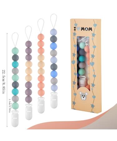 4 Pack Silicone Pacifier Clips for Baby Boys Girls - Binky Clips in Blue, Green, Orange, and Purple - Buy Online on GoSupps.com