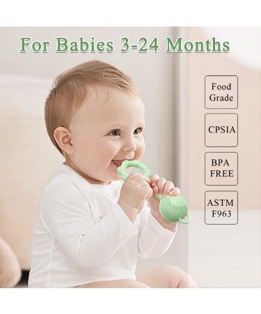 WHOZU Silicone Baby Teether Rattle Toy for Infants 0-18 Months | Soft and Flexible Teething Toy for Boys and Girls - Green - Buy Online on GoSupps.com