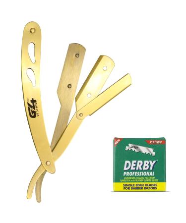 G4 Professional Straight Edge Razor for Men with 100-Pack Derby Blades - Golden Barber Shaving Razor - Buy Online on GoSupps.com
