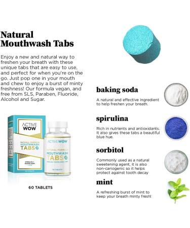 Mint & Spirulina Mouthwash Tabs with Baking Soda - Fluoride-Free, Vegan, Alcohol-Free, Sugar-Free - Chewable Breath Freshening Tablets (1 Pack) - Buy Online on GoSupps.com