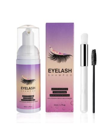 Lash Shampoo for Lash Extensions Eyelash Extension Cleanser Lash Cleanser for Extensions with Brushes Eyelash Extension Shampoo for Eyelashes Extension Remover Salon & Home Use 50ML Lash Shampoo-1pc