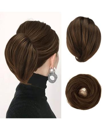 BARSDAR Hair Bun Ponytail Extension, Straight Synthetic Hairpiece Fully Short Ponytail Bun Extensions Hair Accessories Elastic Easy Scrunchie for Women(Darker Brown mixed Auburn) 1 Count (Pack of 1) Darker Brown mixed Auburn