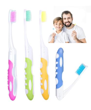 4 pieces of travel toothbrush foldable soft toothbrush travel toothbrush manual toothbrush toothbrush medium suitable for people with sensitive gums (pink yellow blue green)