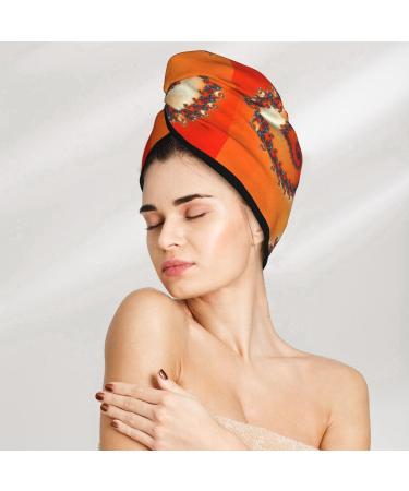 Hair Towel Wrap - Quick Drying Towel Turban with Button | Orange Rotating Hair Drying Towel - Buy Online on GoSupps.com