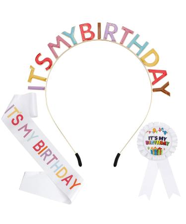 Birthday Crown Set for Women: Princess Sash, Headband, Badge, and Tiara - Happy Birthday Accessories for Party - Multicolor - Buy Online on GoSupps.com