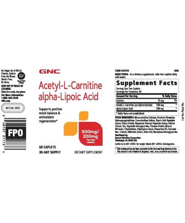 GNC Acetyl-L-Carnitine Alpha-Lipoic Acid 500mg/200mg - 60 Caplets | Cognitive Support - Buy Online on GoSupps.com