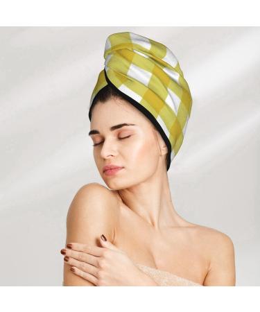 Yellow Checkboard Microfiber Hair Towel - Super Absorbent Soft Wrap for Long Curly & Thick Hair - Quick Dry Coral Velvet Cap for Women - Buy Online on GoSupps.com