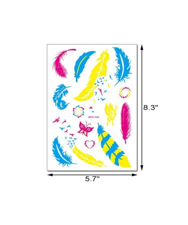 Neon Temporary Tattoos - 8 Large Sheets, Glow UV Body Shimmer, Black Light Reactive, Butterfly, Flower, Feather Designs - Perfect for Women, Girls, Parties - Buy Online on GoSupps.com