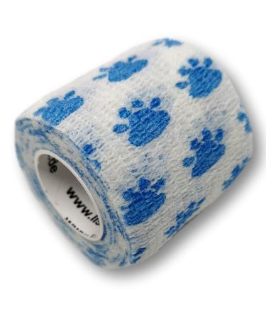 Lisacare dogs bandage material - 4 rolls 5cm wide - pawn & paw protection for pets - cohesive breathable elastic - huge color & motif selection (pound blue/white) pace white - blue 4 -set set