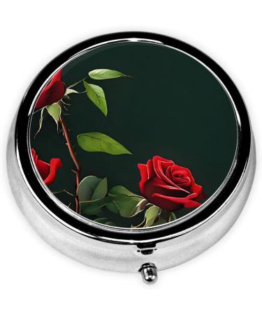Red Roses Round Pill Box | 3 Compartment Mini Decorative Travel Organizer for Vitamins & Medications - Buy Online on GoSupps.com
