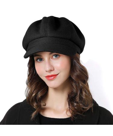 Sumolux Women Beret Newsboy Hat French Wool Cap Classic Autumn Spring Winter Black a