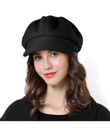 Sumolux Women Beret Newsboy Hat French Wool Cap Classic Autumn Spring Winter Black a - Buy Online on GoSupps.com