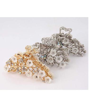 Elegant Gold Hollow Metal Carving Hair Clip with Imitation Pearls & Rhinestones | Retro Jaw Clamp for Women - Buy Online on GoSupps.com