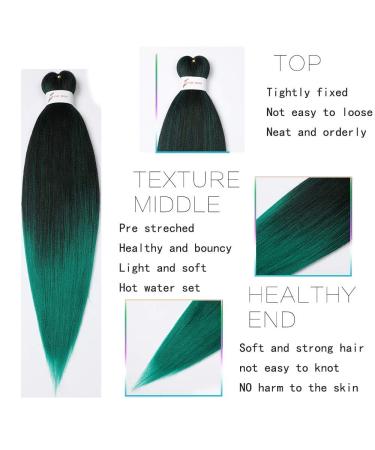 Pre-Stretched Braiding Hair - Showjarlly 26 Yaki Texture Crochet Extensions (8 Pack) - Soft Art Fiber in T1B/Green & 1B/66 - International Shipping Available - Buy Online on GoSupps.com