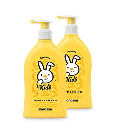 Sanosan Sanosan 2-in-1 Banana Shampoo & Shower Gel for Children - Shampoo & Shower Gel with Organic Olive Extract and Milk Proteins (2 x 400 ml) - Hair Shampoos - Body Wash