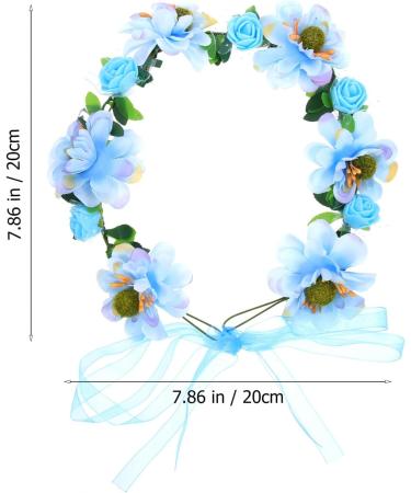 Lurrose Flower Head Wreath Floral Crown Headpiece Flower Headband with Adjustable Ribbon for Party Wedding Festival Sky blue - Buy Online on GoSupps.com