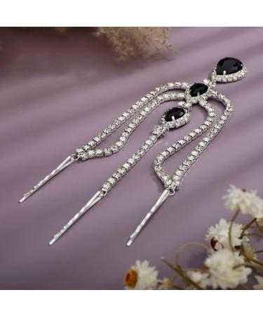 Black Teardrop Rhinestone Headchain | Crystal Beads Dangle Forehead Chain for Wedding & Brides | Black & Silver Fashion Accessory for Women & Girls - Buy Online on GoSupps.com