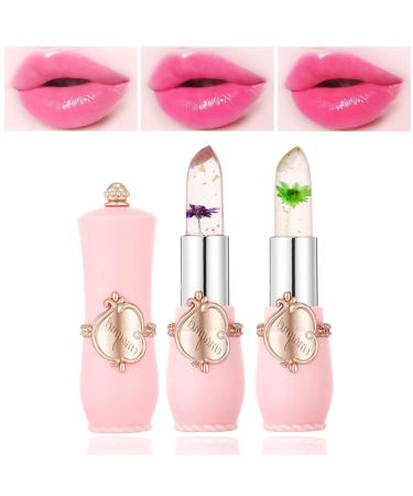 CAHIUYOA 2PCS Crystal Flower Lipstick Color Changing Lipstick Magic Lipstick Jelly Clear Lipstick Long Lasting Nutritious Moisturizer Temperature Lip Stain Lipstick - Set C