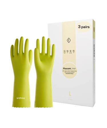 Lanon Wahoo 3 pair of reusable household gloves skin -friendly gloves with cotton inside for kitchen work household cleaning and dishwashing cyan size s s cyan