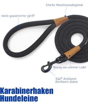 Buy Lynxking Tow Lines for Dogs - Retriebeleine for Small Medium & Large Dogs | Durable 1.3cm x 180cm Black with Carabiner Hook - Buy Online on GoSupps.com