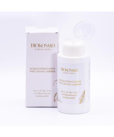 BIOKOSMO - italian roots - Aqua Make-Up Remover Face Eyes Lips. Aloe Vera Juice and Bioavailable Trace Elements. Made in Italy and Bio. 250 ml