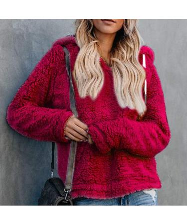 Bigfanshu Women's Sweaters Casual Fleece Long Sleeve Pullover Blouse Shirts Sweatshirt Red - Buy Online on GoSupps.com