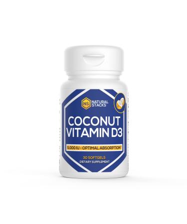 NATURAL STACKS Vitamin D3 5000 IU - 30 SOFTGELS. Vitamin D Pills for Immunity & Cell Growth - Coconut Oil Pills & Immune Support Vitamins - Vitamins Supplements for Rapid Absorption 30 Count (Pack of 1) Vitamin D3