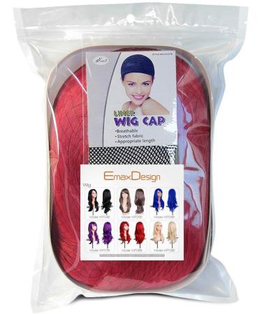 EmaxDesign 28 inch Red Cosplay Wig with Wig Cap and Comb - Wavy Curly Hair - Buy Online on GoSupps.com