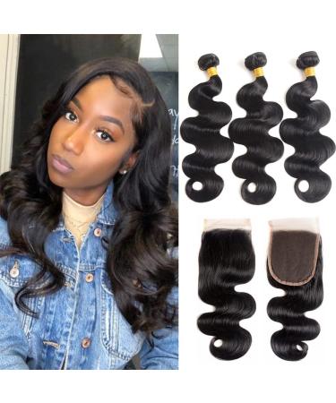 Body Wave Bundles with Closure Brazilian Human Hair 3 Bundles with Closure(14 16 18+12) Body Wave 100% Unprocessed Virgin Hair Bundles with 4x4 Lace Closure Free Part Natural Color Body Wave 14 16 18+12 Body Wave Bundles w…