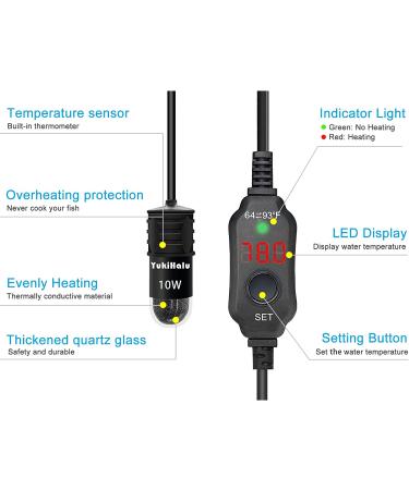 YukiHalu 10W/20W/30W Mini Aquarium Heater with Thermometer & Controller - LED Display, Ideal for 0.5-3 Gallon Tanks (USB Powered) - Buy Online on GoSupps.com