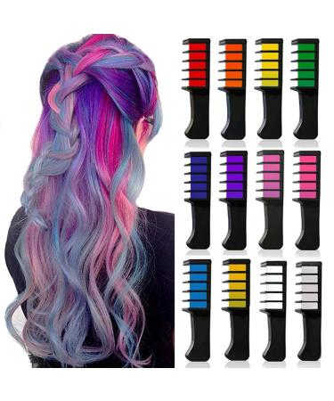 Kalolary 12 Colors Hair Chalk Comb Temporary Hair Dye DIY Paint Non-Toxi Safe Washable Hair Dyeing Comb for Girls Kids Carnival Birthday Halloween Christmas Cosplay Party Valentine's Day - Buy Online on GoSupps.com