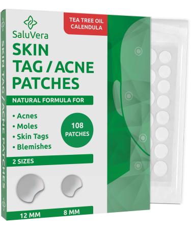 Saluvera Skin Tag Remover Patches (108 PCS) | Mole Remover Skin Tag Removal Treatment | Natural Endtag Skin Tag Remover for All Skin Types | Improved Formula Acne tag Mole Remover