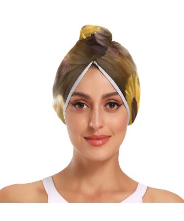 Cute Ferrets Daisy Hair Towel 2 Pack Super Absorbent Hair Drying Towel Quick Dry Hair Turbans Head Towel with Button Twisty Wrap for Women Girls