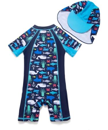 BONVERANO Baby Boys Swimsuit - Short-Sleeve Zipper One Piece Swimwear | UPF 50+ Sun Protection | 18-24 Months Navy - Buy Online on GoSupps.com