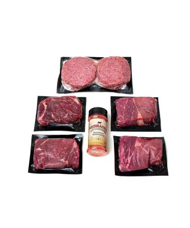 Aged Angus Top Sirloin and Premium Ground Beef Patties by Nebraska Star Beef - All Natural Hand Cut and Trimmed and Includes Seasoning - Gourmet Package Delivered to Your Door