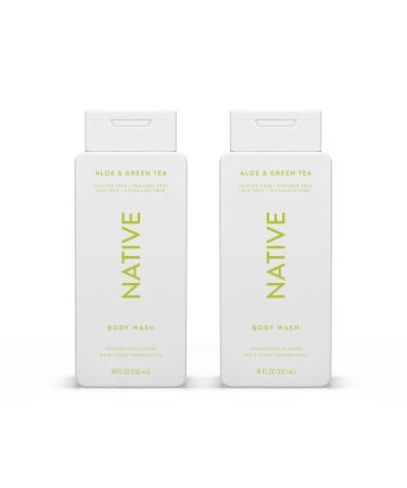 Native Body Wash Contains Naturally Derived Ingredients - Sulfate Paraben and Dye Free Leaving Skin Soft and Hydrating - Aloe & Green Tea - pack of 2 X 18 oz