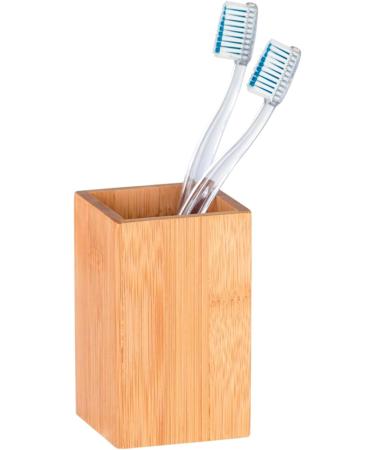 HAC24 Bamboo Toothbrush Holder | Eco-Friendly Square Bathroom Cup for Toothbrushes & Toothpaste | Sustainable Bamboo Container - Buy Online on GoSupps.com