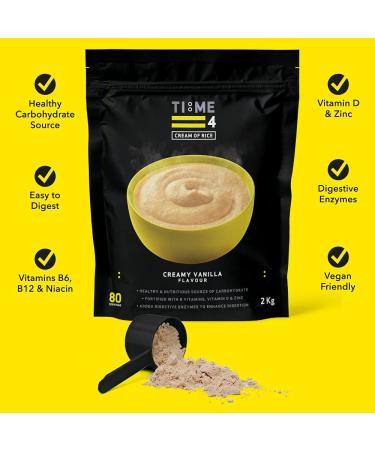 Time 4 Cream of Rice 2kg - Gluten-Free Carbohydrate Source with Vitamins, Minerals & Digestive Enzymes - Vegan Friendly Porridge Alternative (Creamy Vanilla) - 80 Servings - Buy Online on GoSupps.com